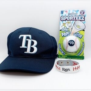 Youth Tampa Rays Hat,‎ bracelet, and pop and catch